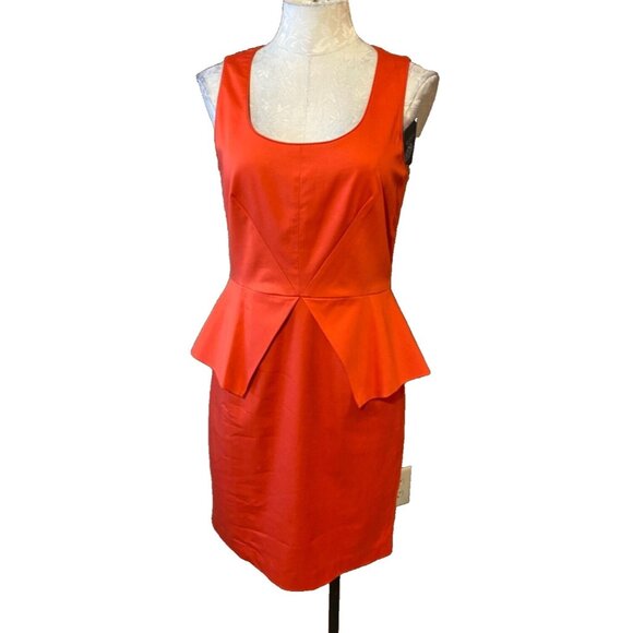 Vince Camuto Dress Red Orange 6 Peplum Stretch Cotton SYG Spicy NWT NEW - Picture 3 of 7